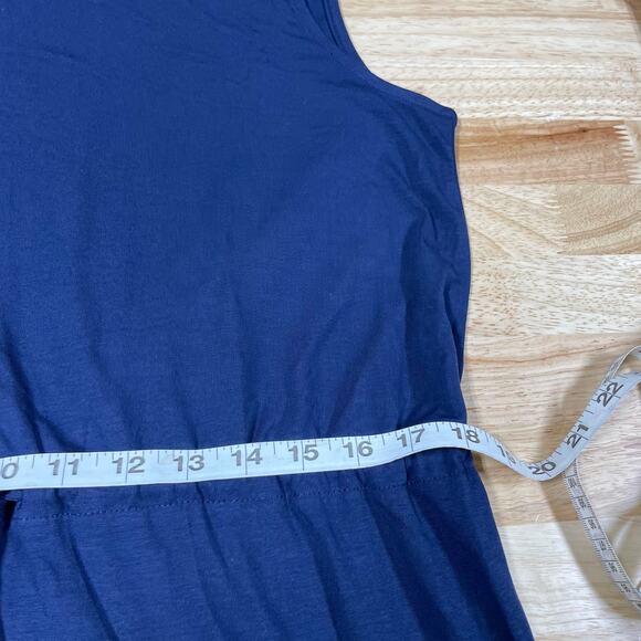 Eileen Fisher NWT Mock Neck Drawstring Tie Waist Dress Navy Size L Sleeveless - Picture 8 of 9